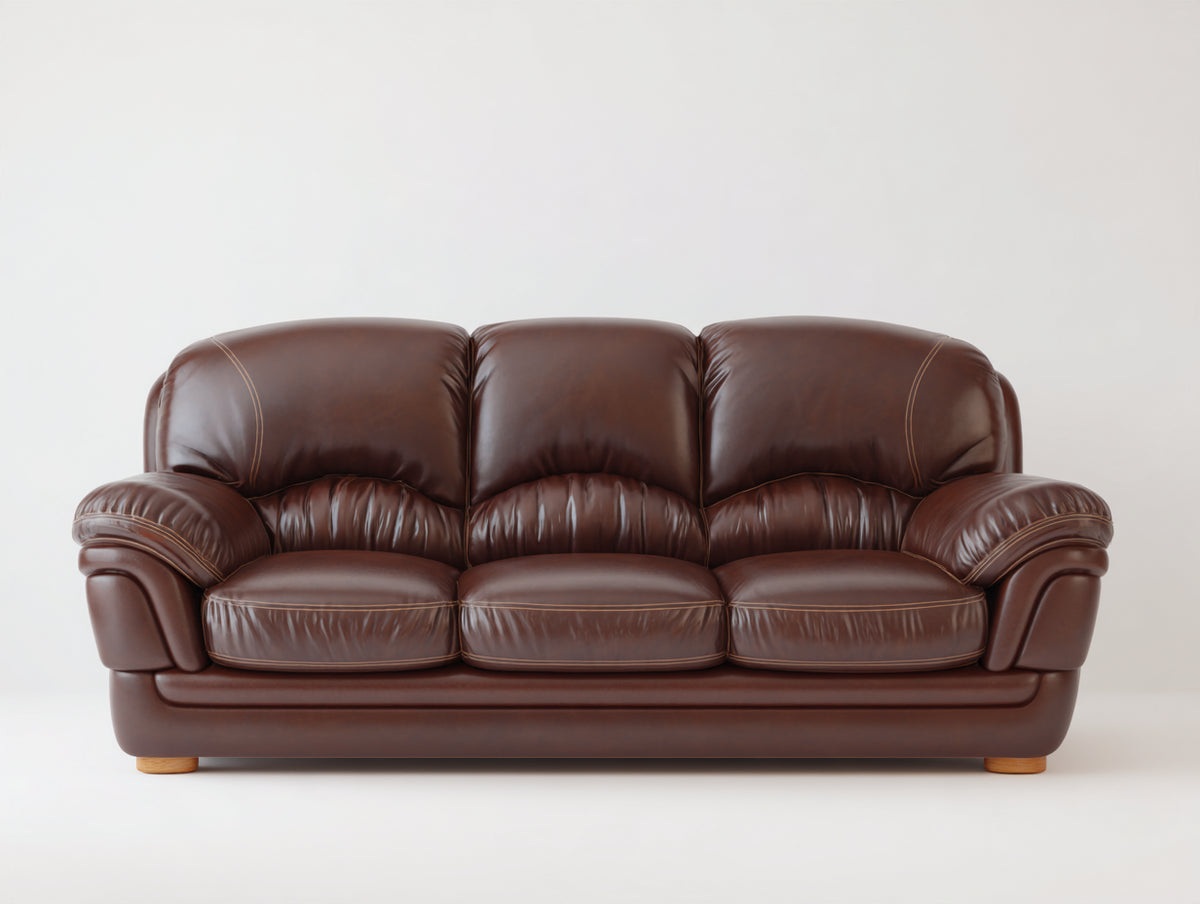 Sofá de 3 plazas tapizado - 225 x 95 x 95 cm - marrón oscuro - acabado efecto cuero y diseño clásico