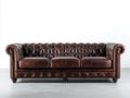 Sofá de 3 plazas 230x95x78 cm - Marrón oscuro - Diseño clásico capitoné con brazos enrollados