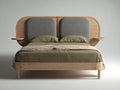 Cama doble de madera y tejido 210x160x120 cm - marrón claro-gris - diseño moderno con cabecero acolchado
