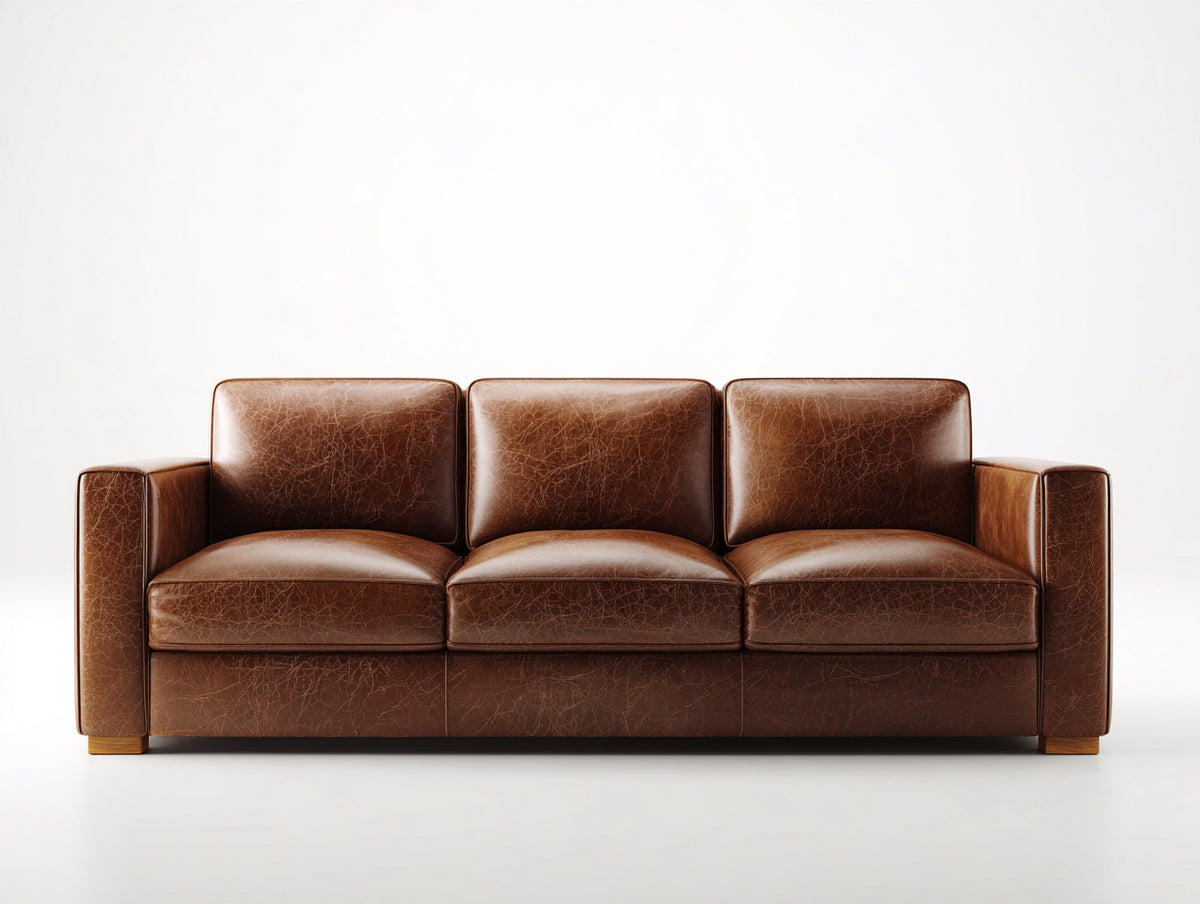 Sofá de 3 plazas de cuero 220x92x88 cm - marrón - diseño moderno con acabado envejecido