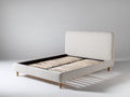 Cama doble tapizada - 200 x 160 x 105 cm - beige y madera natural - cabecero acolchado y somier de láminas