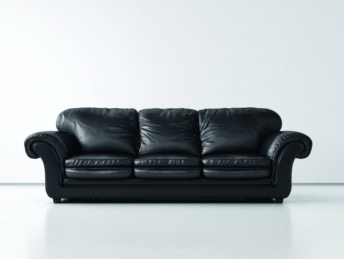 Sofá de 3 plazas de cuero negro 220x95x90 cm - Asientos acolchados y diseño clásico