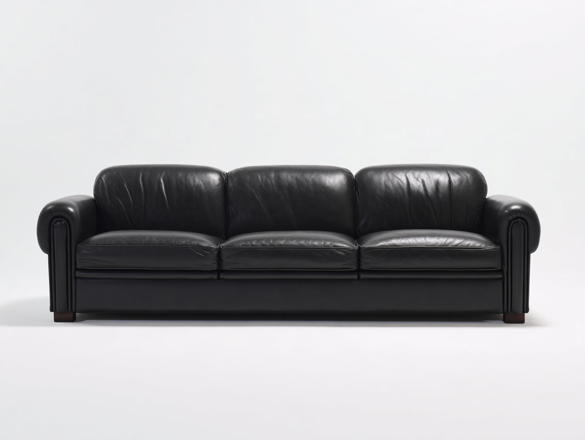Sofá de 3 plazas tapizado 218x91x82 cm - negro - diseño clásico con brazos redondeados para salón