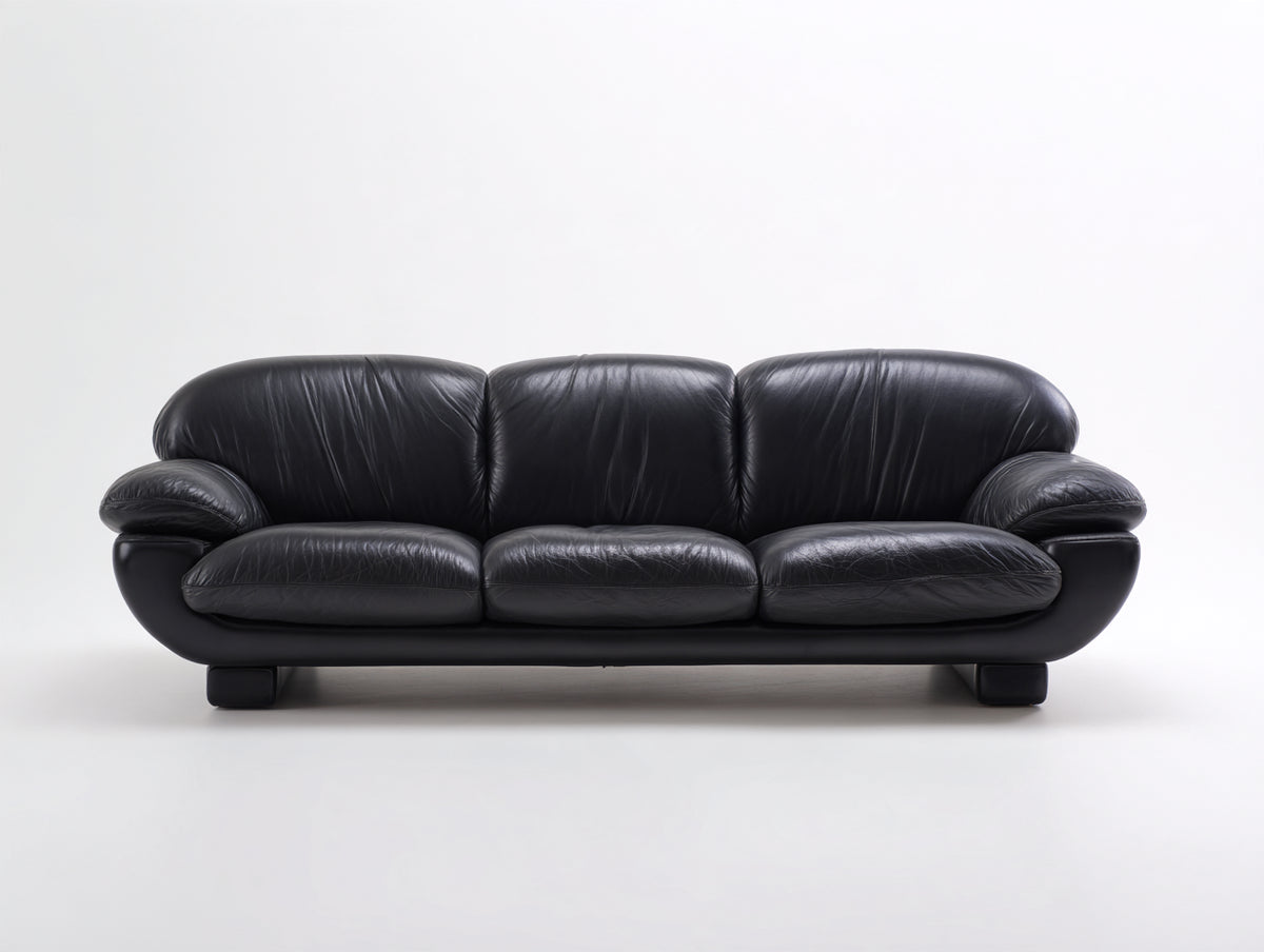 Sofá de 3 plazas de piel 220x95x90 cm - negro - diseño clásico con asiento acolchado