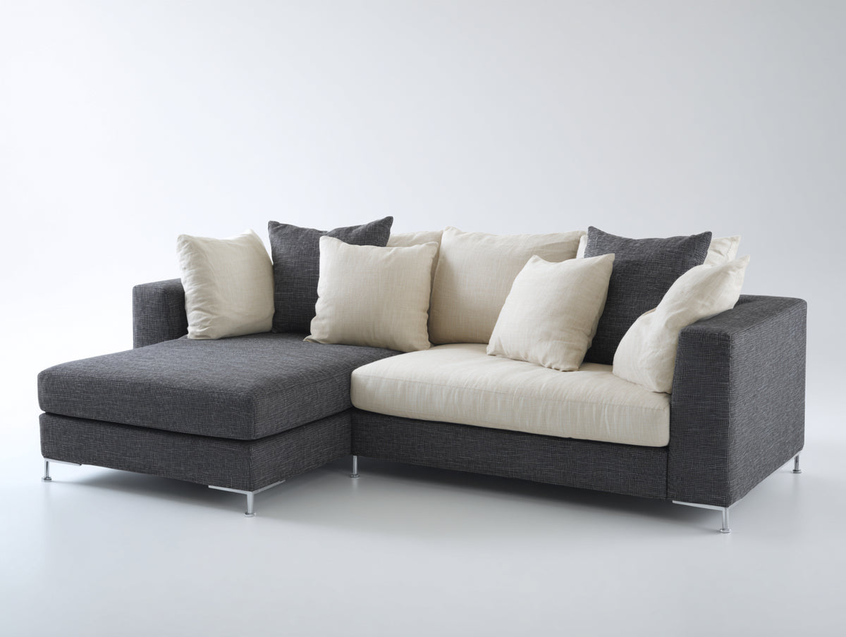 Sofá de esquina tapizado 245x165x82 cm - gris-blanco - diseño moderno con chaise longue para salón