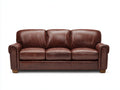 Sofá de 3 plazas de cuero 215x95x90 cm - marrón - diseño clásico con reposabrazos acolchados
