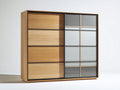 Armario de 2 puertas correderas - 200 x 60 x 200 cm - madera natural y gris - diseño moderno para dormitorio