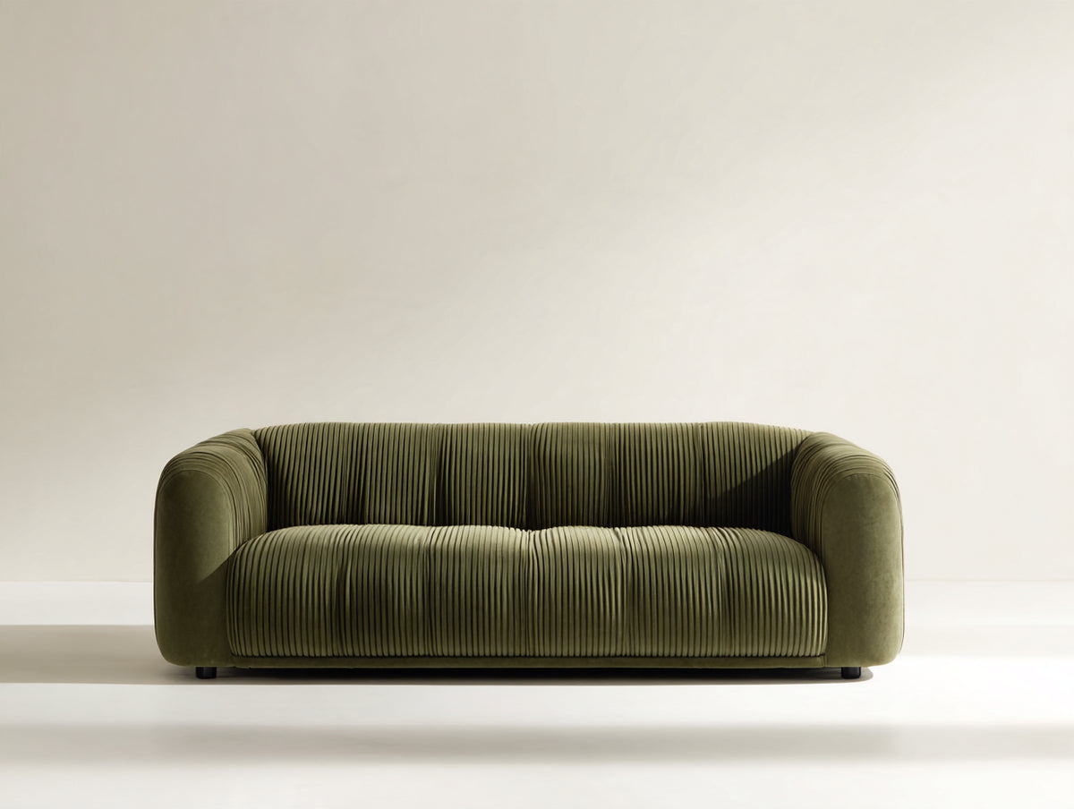 Sofá de 3 plazas tapizado en pana 220x95x78 cm - Verde oliva - Diseño moderno envolvente para salón