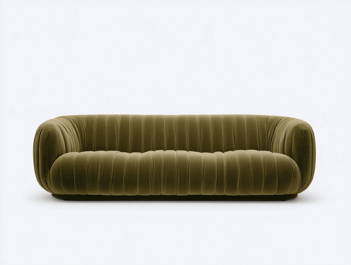 Sofá de 3 plazas de terciopelo 230x95x75 cm - verde oliva - diseño moderno acanalado