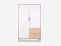 Armario 110x55x190 cm - blanco-madera - 2 puertas y 2 cajones para dormitorio