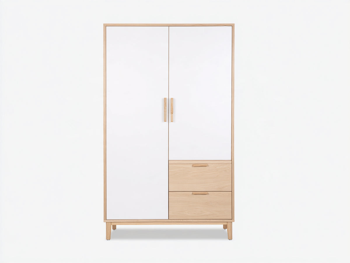 Armario 110x55x190 cm - blanco-madera - 2 puertas y 2 cajones para dormitorio