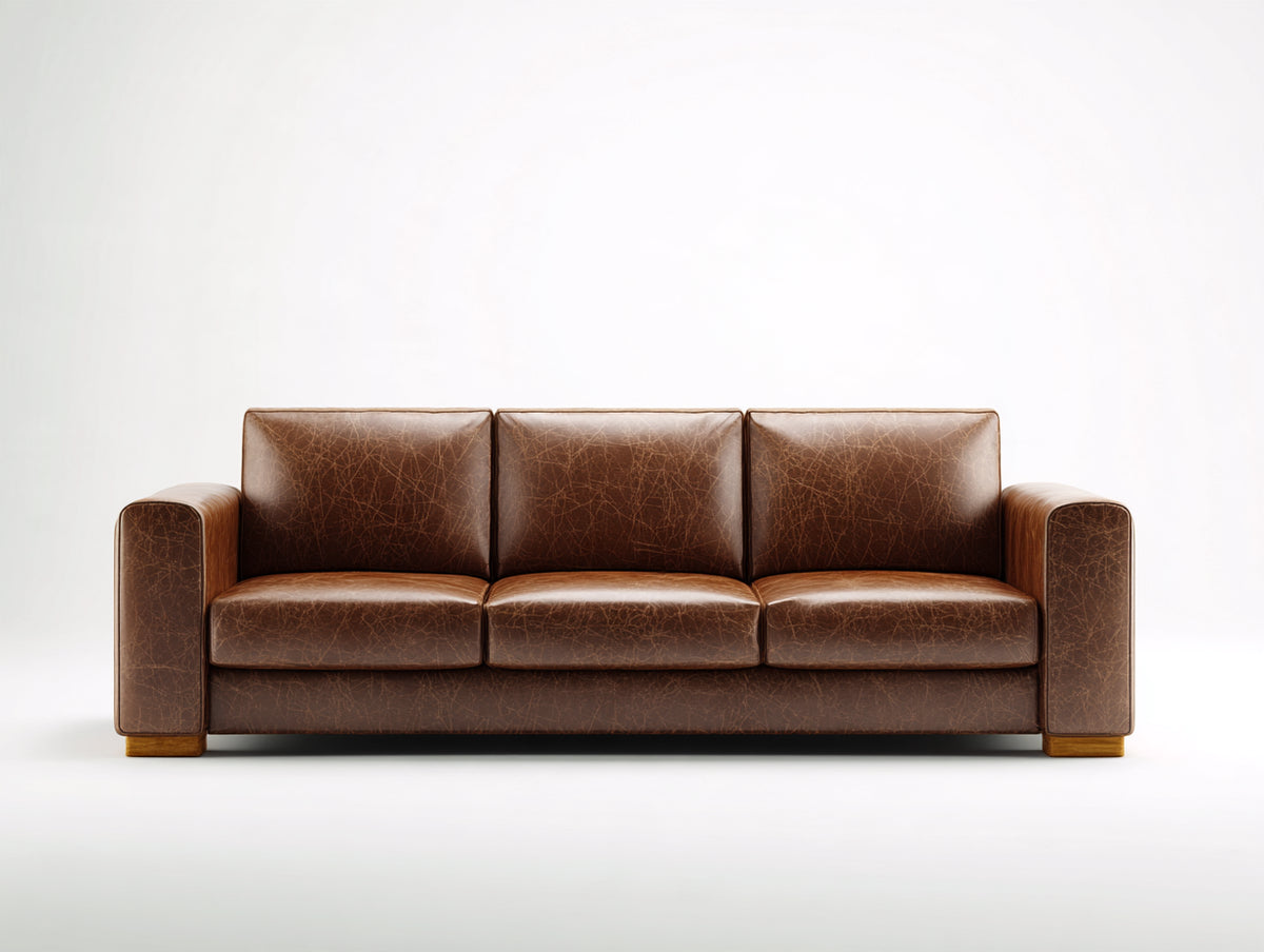 Sofá de 3 plazas tapizado - 220 x 90 x 85 cm - marrón - acabado efecto cuero y diseño contemporáneo