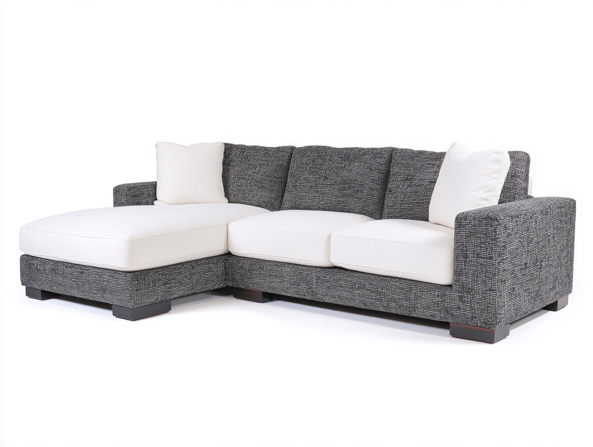 Sofá de esquina de tela 275x170x88 cm - gris oscuro y blanco - diseño moderno con chaise longue