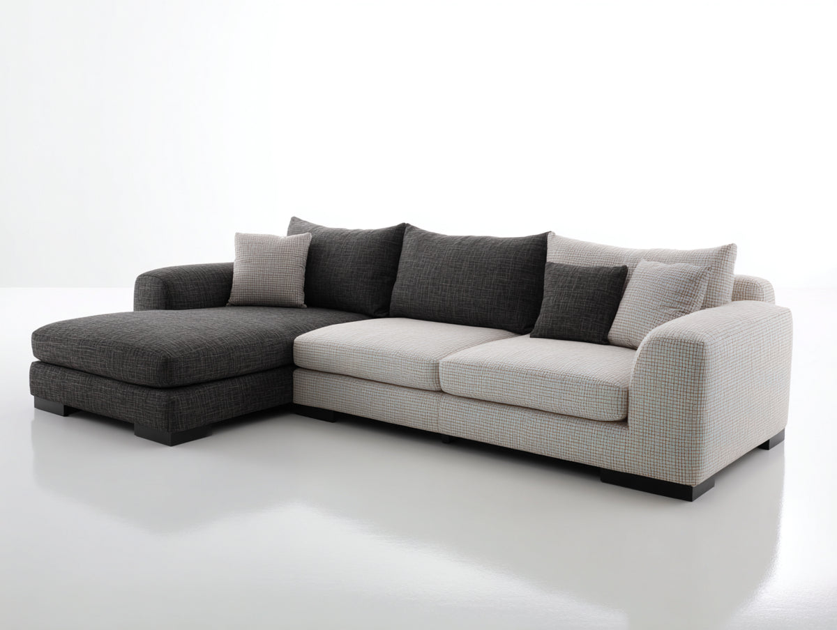 Sofá de esquina tapizado 250x170x85 cm - gris-blanco - diseño moderno con chaise longue para salón