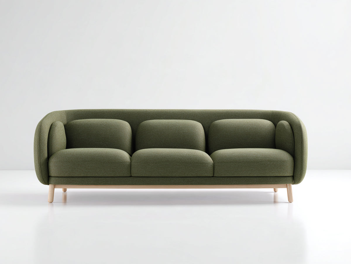 Sofá de 3 plazas tapizado en tela 230x92x78 cm - Verde oliva - Diseño moderno envolvente para salón