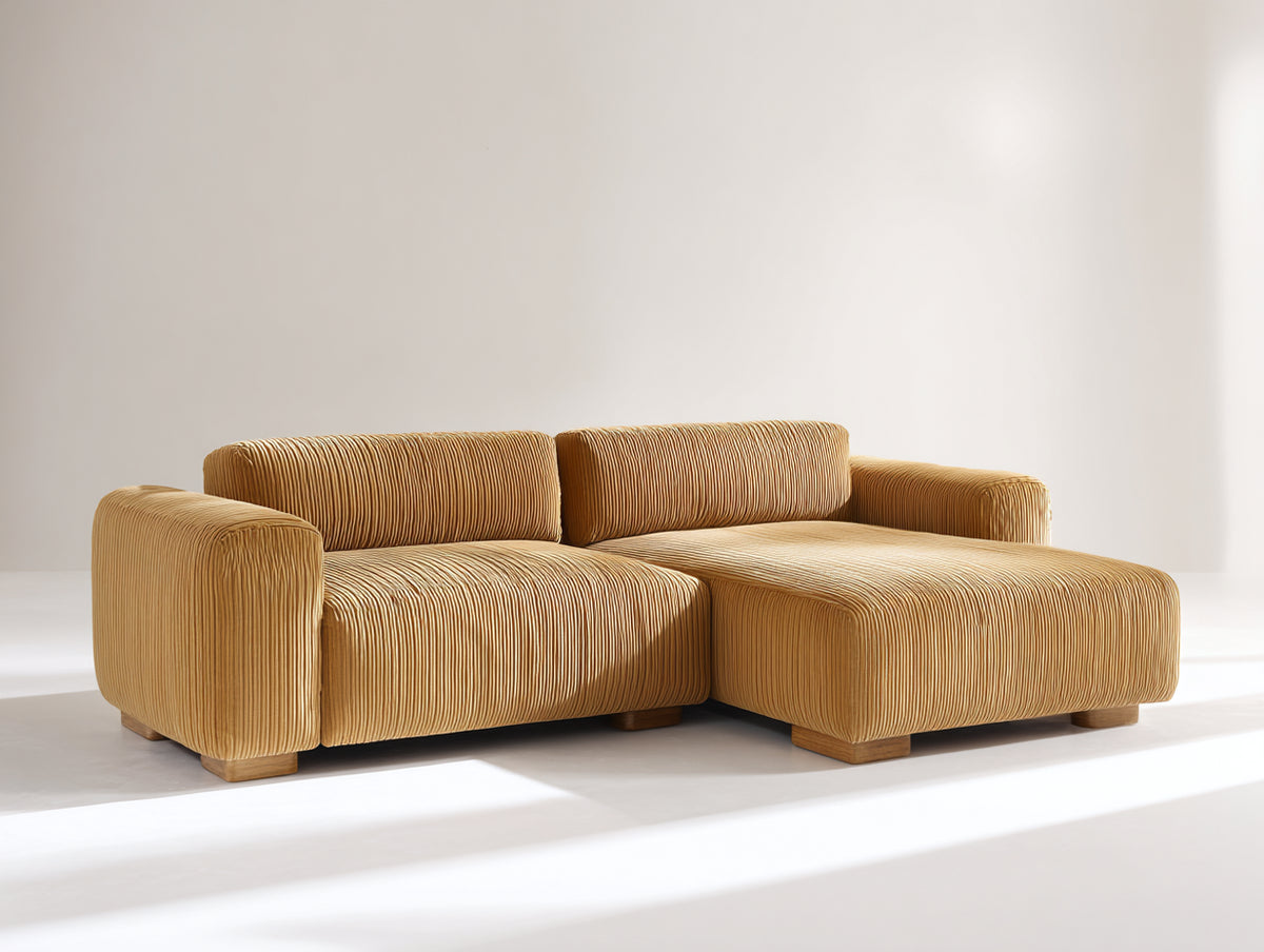 Sofá de esquina 265x175x78 cm - Mostaza - Diseño moderno con chaise longue