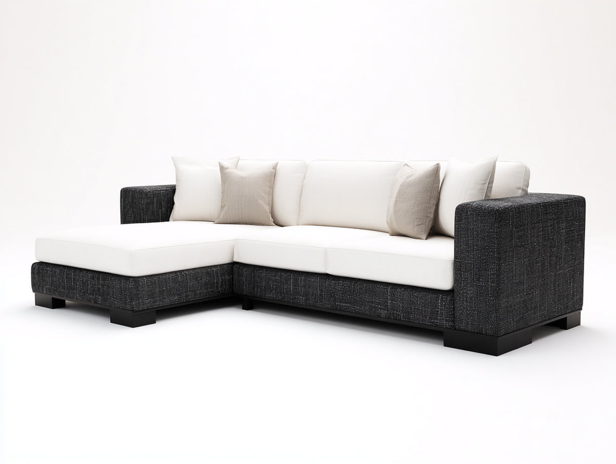 Sofá de esquina tapizado 245x165x84 cm - negro-blanco - diseño moderno con chaise longue para salón