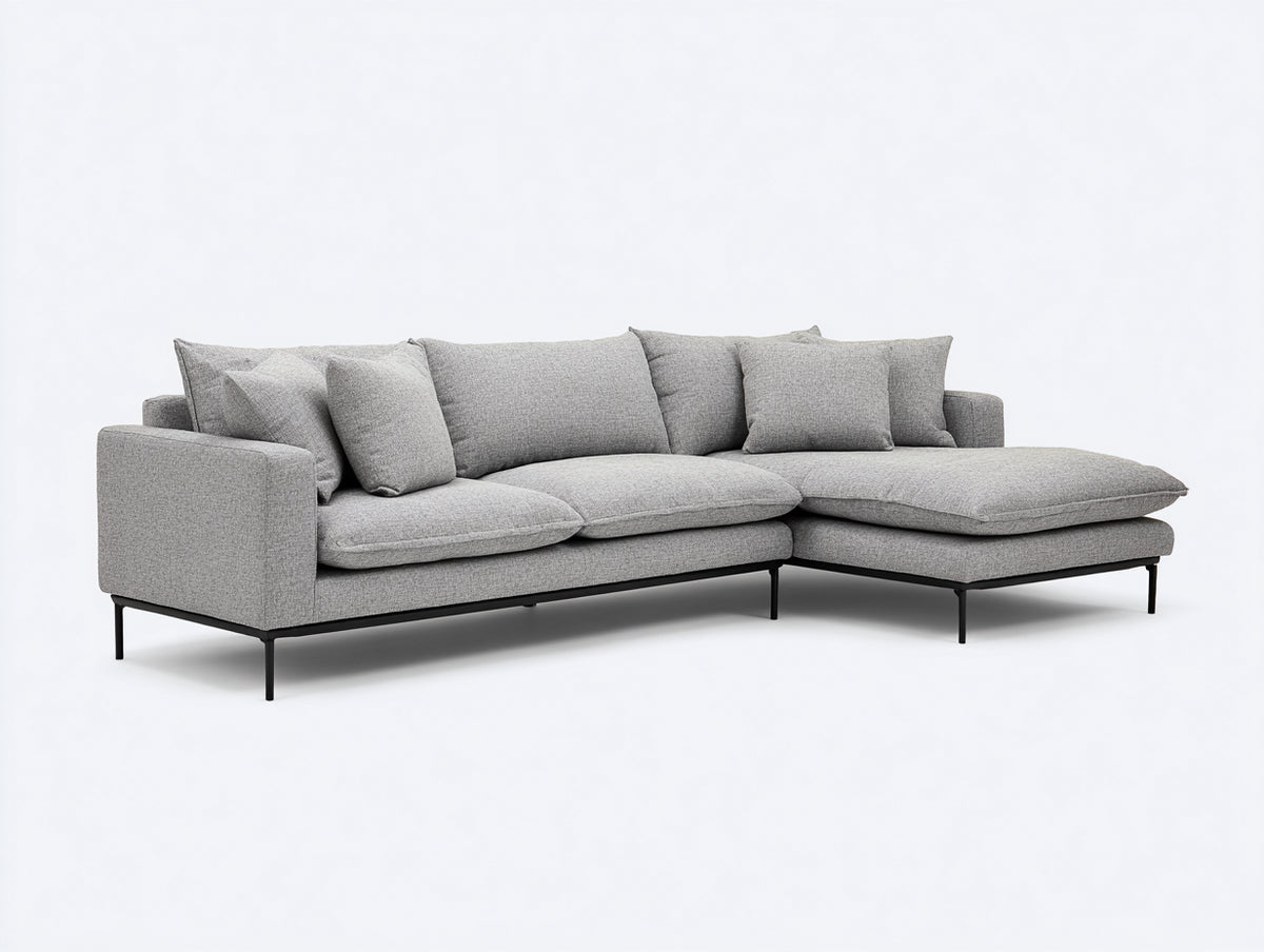 Sofá de esquina 285x180x82 cm - Gris claro-Negro - Diseño moderno con chaise longue