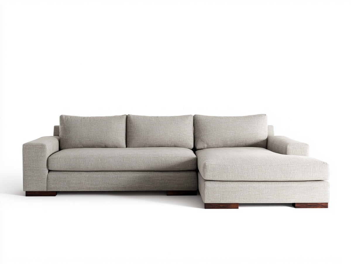 Sofá de esquina tapizado - 270 x 180 x 88 cm - beige claro - chaise longue y diseño contemporáneo