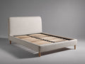 Cama doble tapizada 200x160x105 cm - beige-madera - cabecero acolchado y base de lamas para dormitorio
