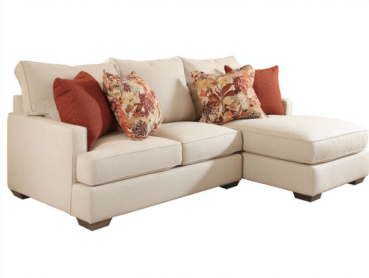 Sofá de esquina 270x175x88 cm - Beige-Rojo teja - Diseño con chaise longue y cojines decorativos
