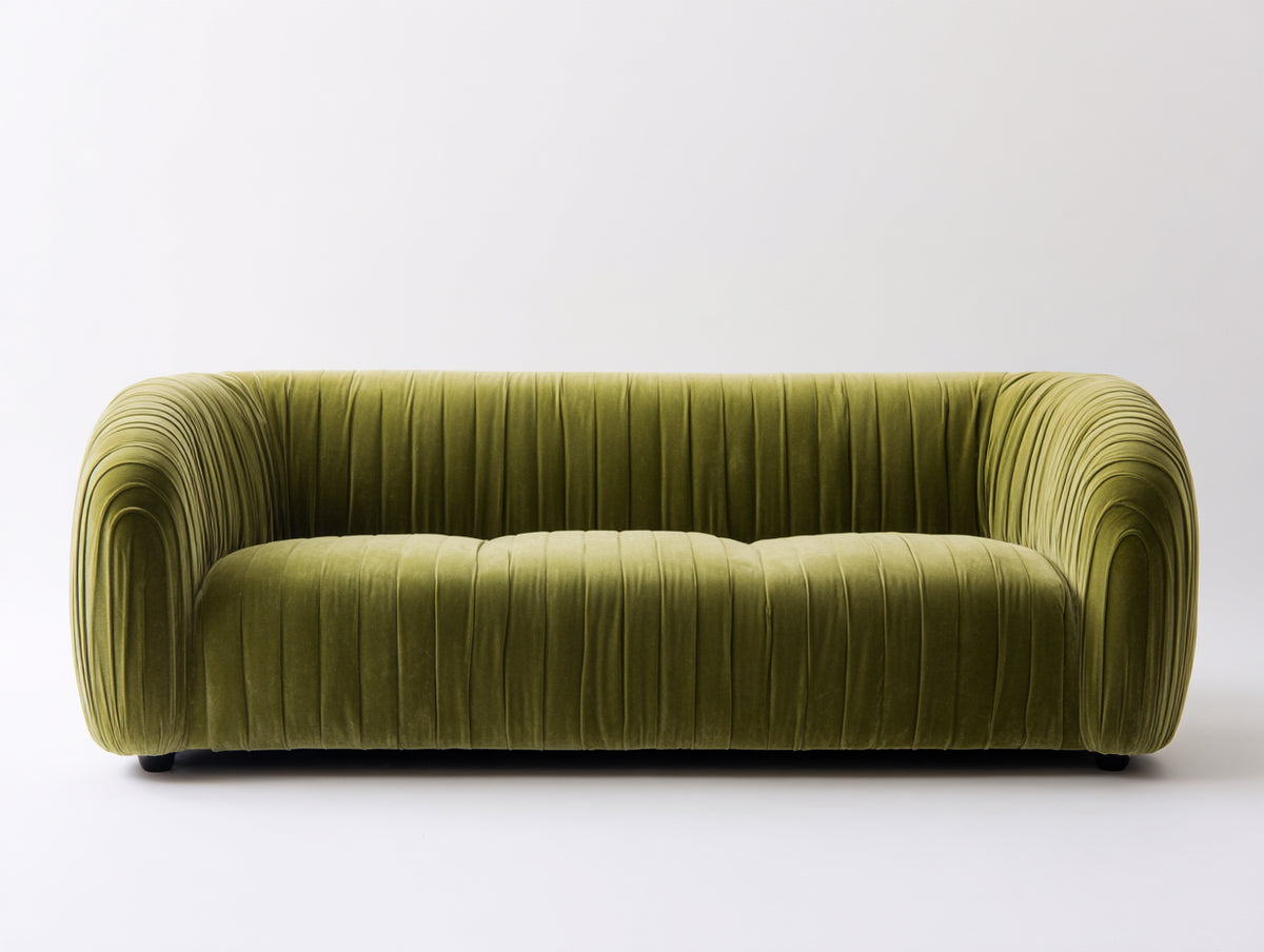Sofá de 3 plazas 225x95x78 cm - Verde oliva-Negro - Diseño curvo con acolchado vertical