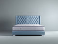 Cama doble tapizada 200x160x115 cm - azul claro-blanco - cabecero capitoné para dormitorio